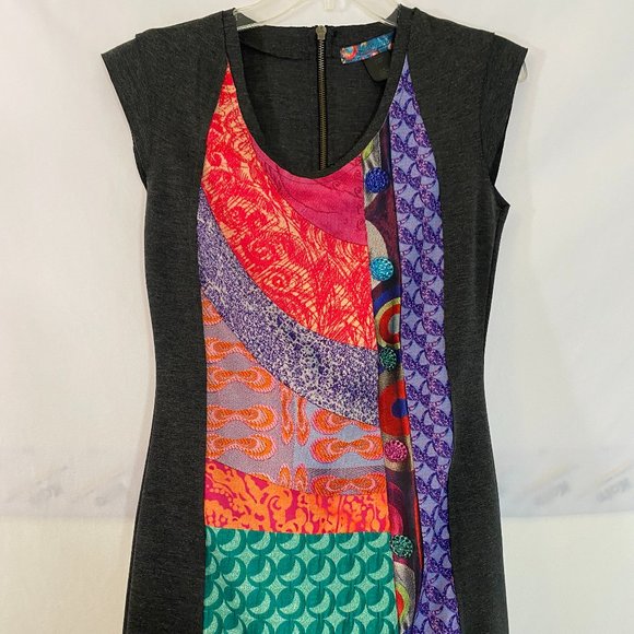 SOLD Desigual Gray & Multicolor Cap Sleeves Pullover Tank Dress NWOT - Picture 12 of 16